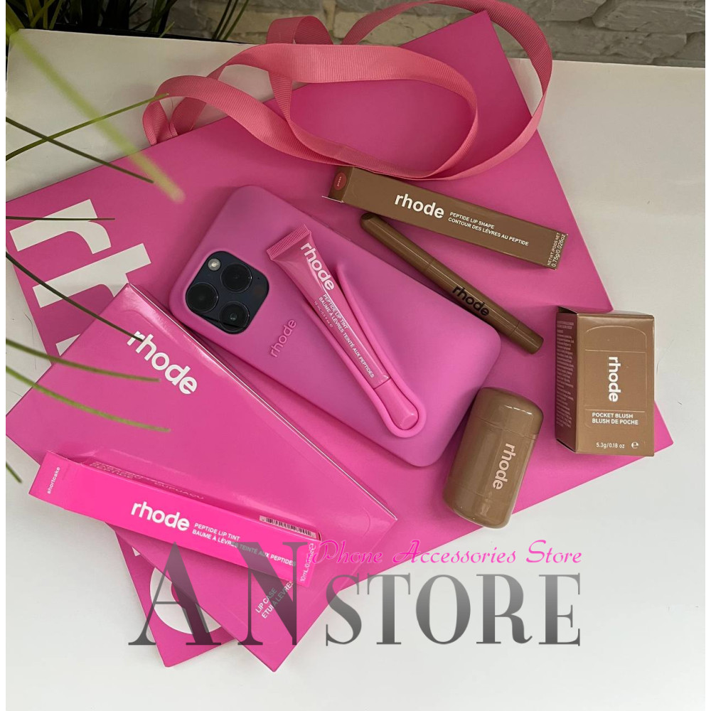 Подарочный набор Rhode Shortcake розовый: чехол для iPhone, блеск, карандаш и румяна